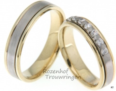 Deze trouwringen zijn uitgevoerd in wit- en geelgoud en zien er beeldig uit! Perfecte ringen voor oneindige liefde.