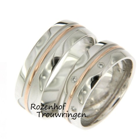 Jullie matchen helemaal met deze te gekke trouwringen! Deze mooie ringen zijn uitgevoerd in wit- en roodgoud.