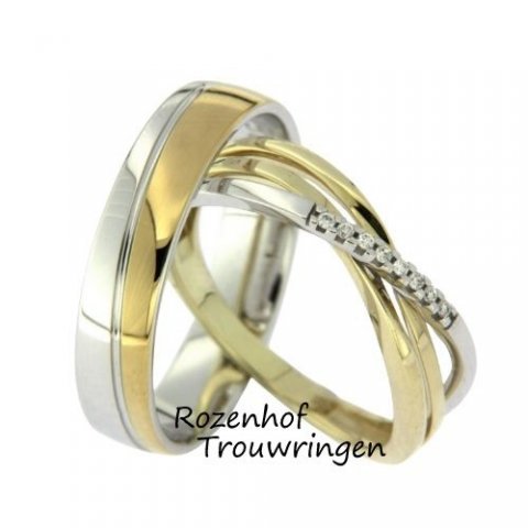 Deze verblinde ringen zijn uitgevoerd in twee kleuren geel en wit! Bent u opzoek naar prachtige trouwringen, die kunt u vinden bij Rozenhof Trouwringen.