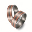 Titanium trouwringen met met roodgoud van 7mm breedte met 1 briljant 0,02 ct.