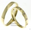 <p>Deze stijlvolle, glanzende gouden trouwringen zijn 3 mm breed. De dames trouwring is bezet met 12 briljant geslepen diamanten van in totaal 0,12 ct.</p> 3293-3294-5